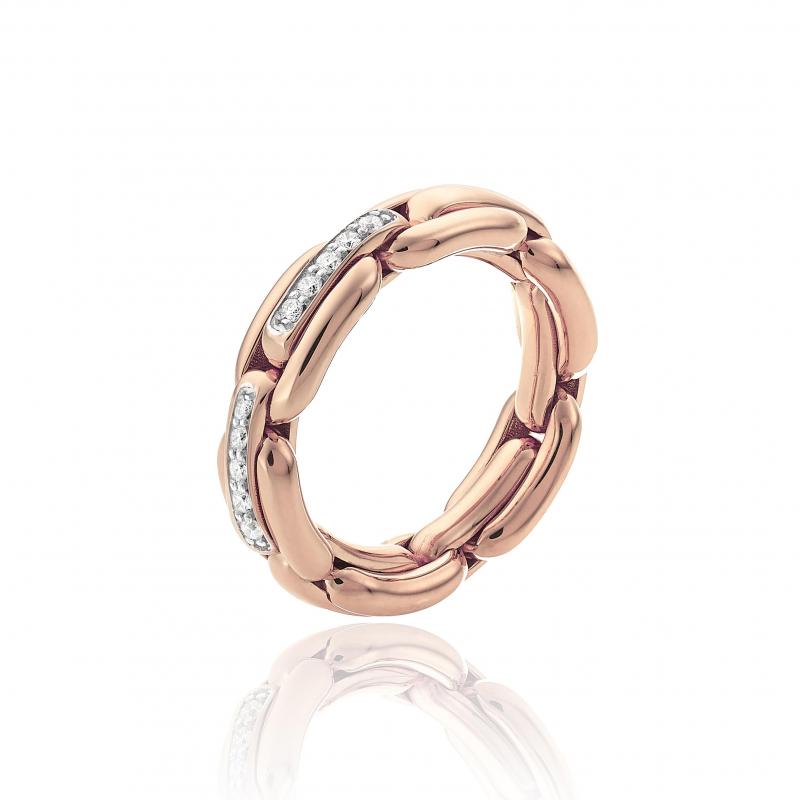 A ring of rose gold links with 2 links encrusted with diamonds.