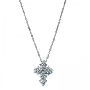 R COIN 18K WHITE GOLD SMALL DIAMOND CROSS NECKLACE. DIAMOND=0.17CTS