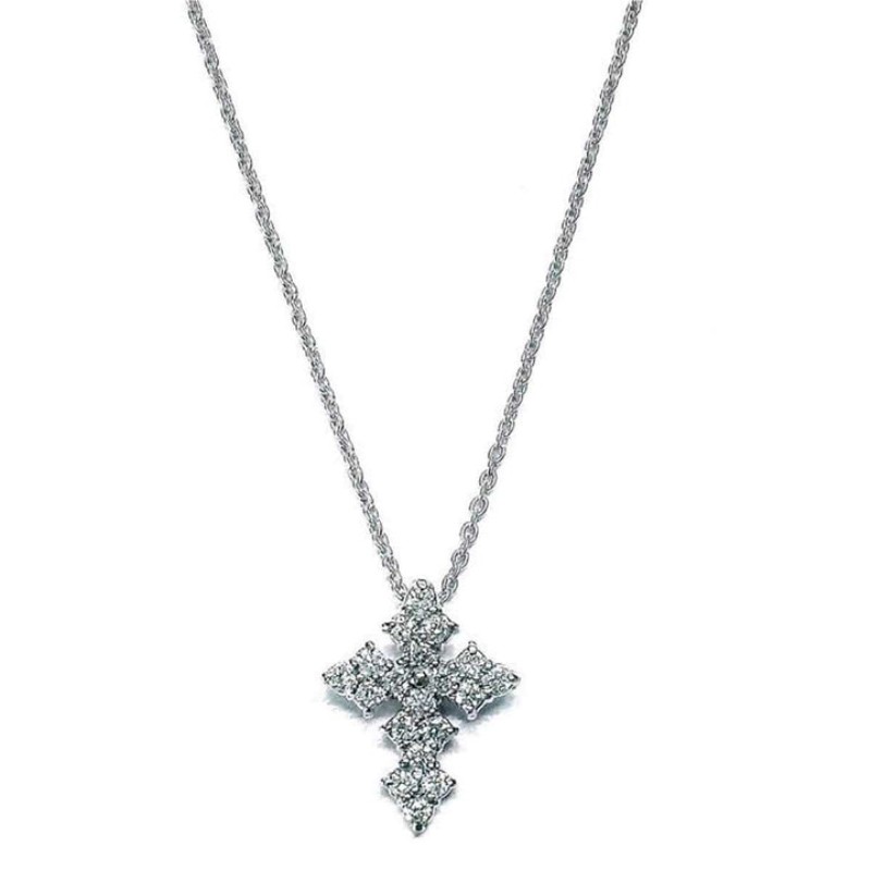 R COIN 18K WHITE GOLD SMALL DIAMOND CROSS NECKLACE. DIAMOND=0.17CTS