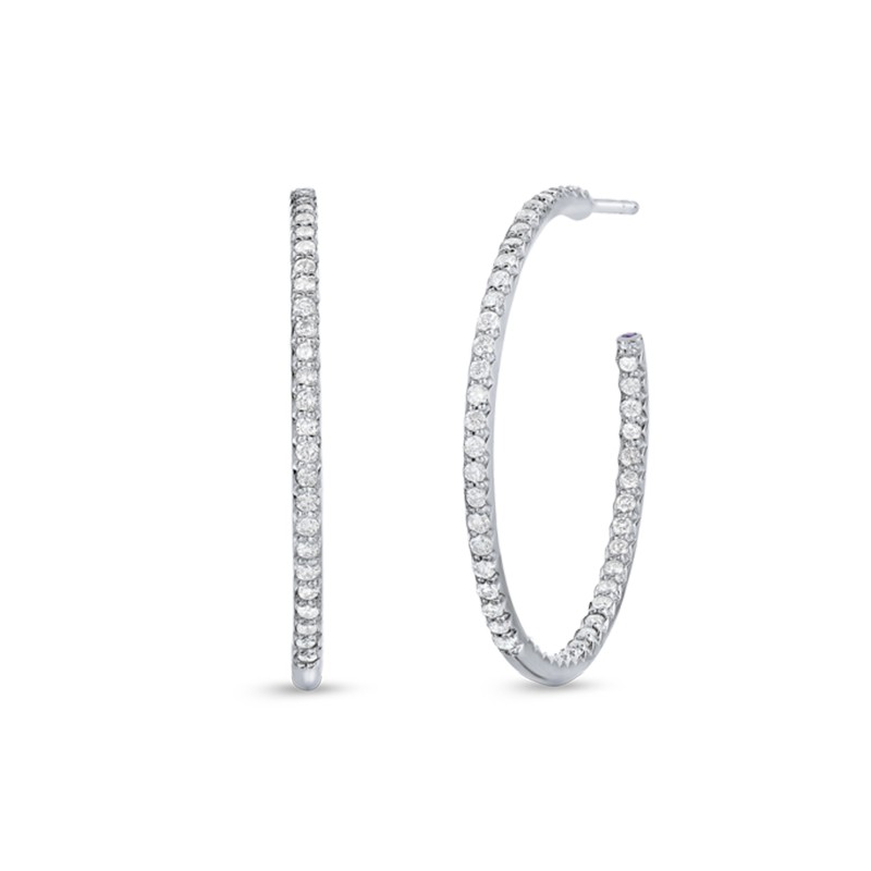 R.COIN SMALL 18K WHITE GOLD DIAMOND HOOP EARRINGS. DIAMOND 0.98CTS
