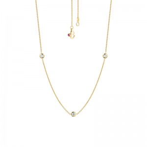 18K YELLOW GOLD 3 STATION DIAMOND NECKLACE 18" CHAIN .15CTW. 
