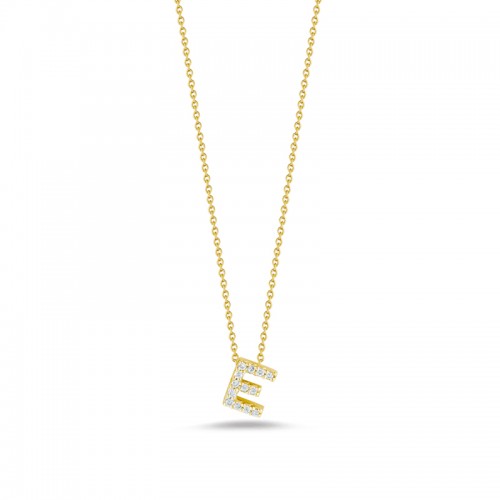 ROBERTO COIN 18K YELLOW GOLD DIAMOND LOVE LETTER E PENDANT 0.06. 