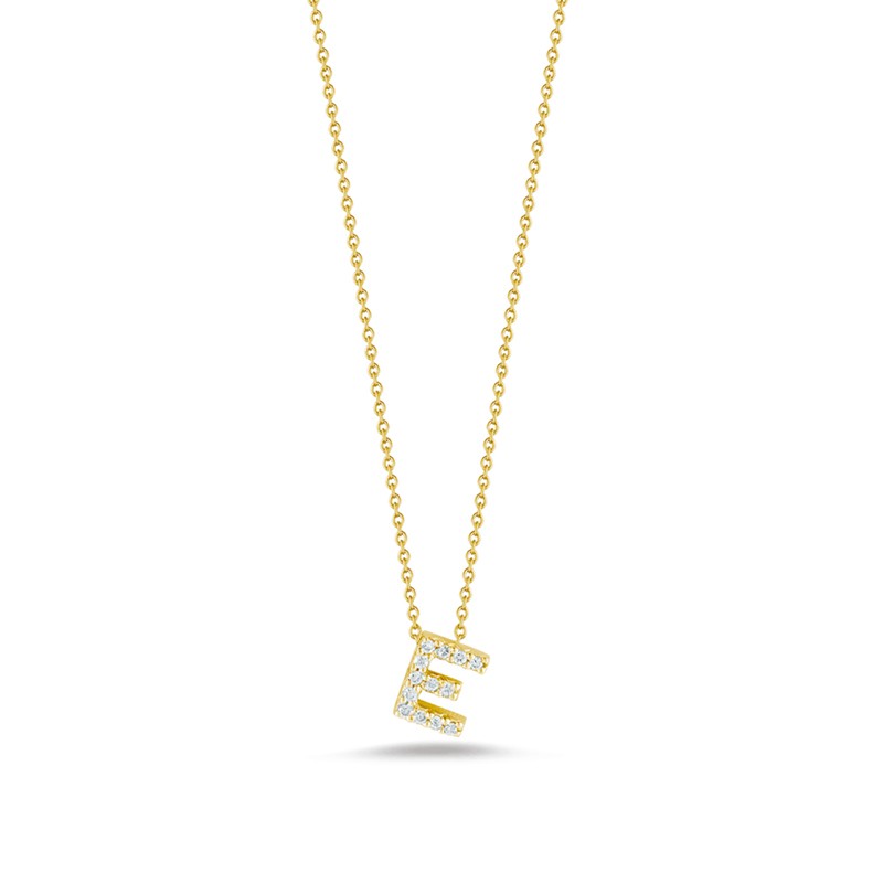 ROBERTO COIN 18K YELLOW GOLD DIAMOND LOVE LETTER E PENDANT 0.06. 