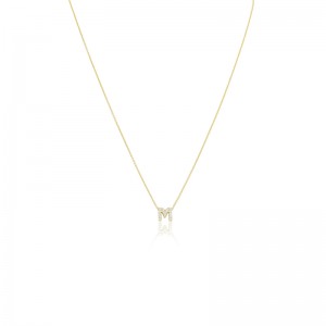 Roberto Coin Yellow Gold Diamond Love Letter M 16/18" Necklace .08ctw. 