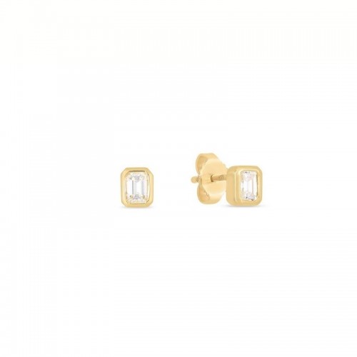 18K YELLOW GOLD EMERALD CUT DIAMOND EARRINGS .35CTW.