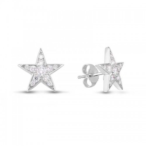18K WHITE GOLD DIAMOND 5 POINT STAR STUD EARRINGS DIAM-0.51. 