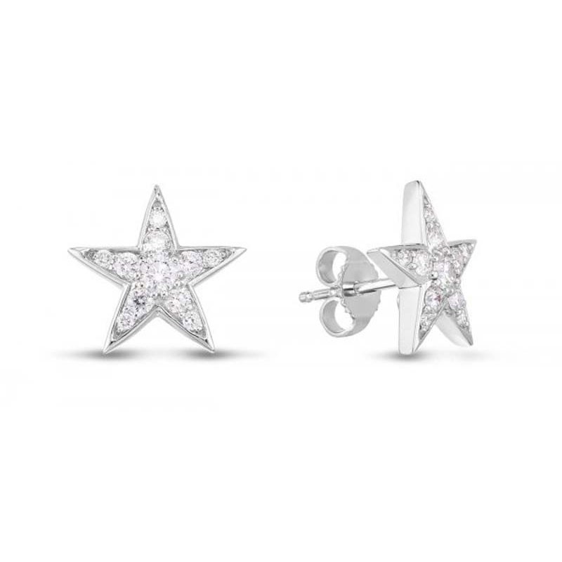 18K WHITE GOLD DIAMOND 5 POINT STAR STUD EARRINGS DIAM-0.51. 