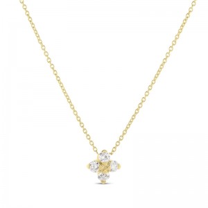 Roberto Coin 18k Yellow Gold Love In Verona Diamond Small Flower Necklace .27ctw. 