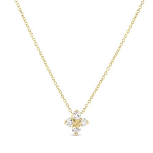 Roberto Coin 18k Yellow Gold Love In Verona Diamond Small Flower Necklace .27ctw.
