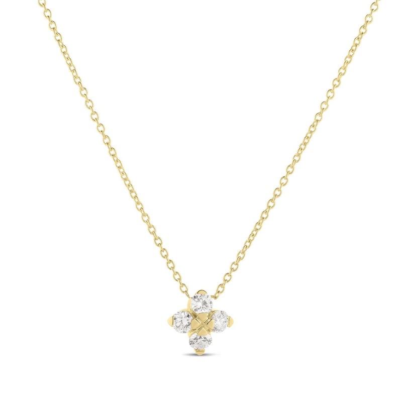 Roberto Coin 18k Yellow Gold Love In Verona Diamond Small Flower Necklace .27ctw.