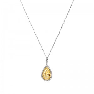 Laurenti 18k White Gold Yellow and White Diamond Necklace .79ctw pear shape. yellow diamond .11ctw pear shape F color white diamond