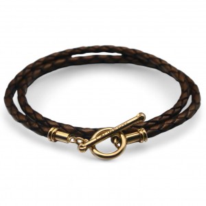 Laurenti 14k Yellow Gold Sophia Braided Leather Wrap Bronze Bracelet.