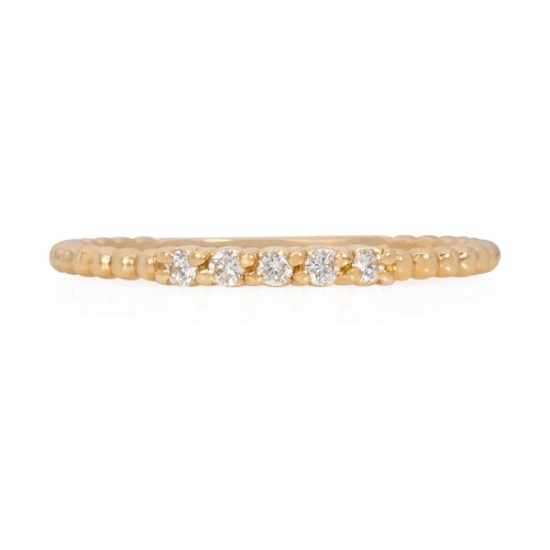 Laurenti 14k Yellow Gold Beaded 5 Diamond Stackable Ring