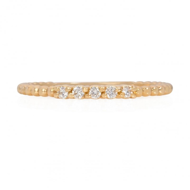 Laurenti 14k Yellow Gold Beaded 5 Diamond Stackable Ring