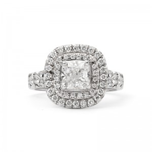 Laurenti 18k White Gold Diamond Engagement Ring set with .57cts Melee 1.20ct. Cushion cut G VS2 GIA