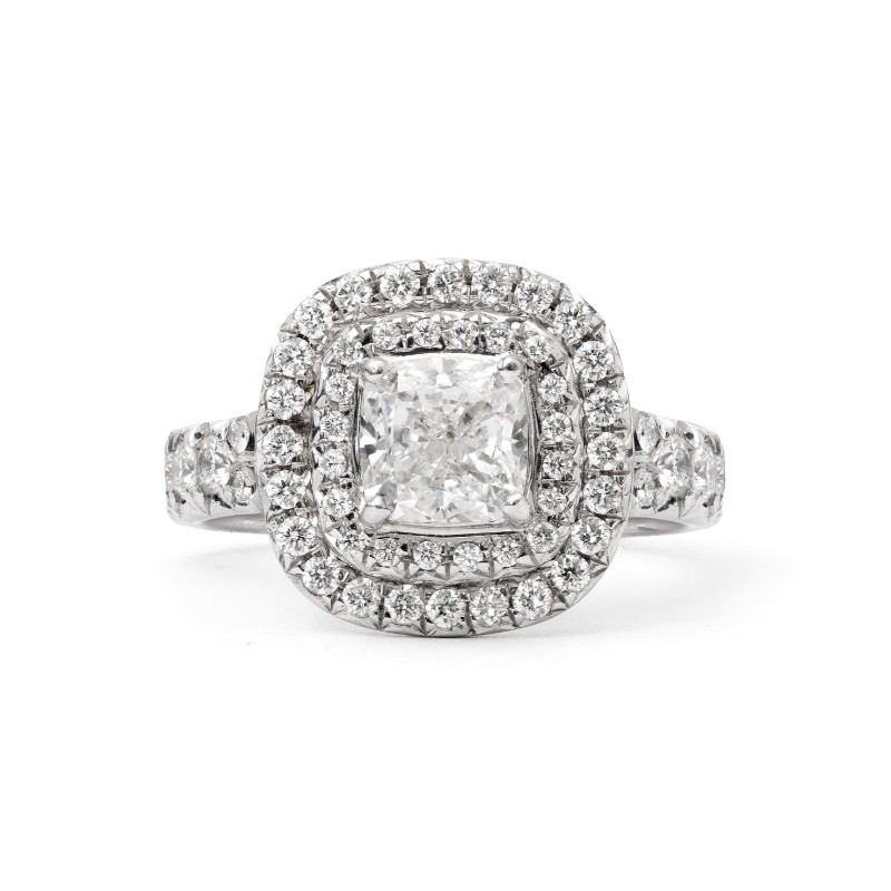 Laurenti 18k White Gold Diamond Engagement Ring set with .57cts Melee 1.20ct. Cushion cut G VS2 GIA