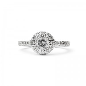 Laurenti 14k White Gold Engagement Ring .59ct Petite Pave Round Light. Purple/Lilac Diamond with .36ctw round F-G Melee Diamonds