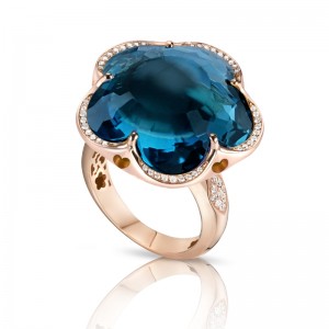 PASQUALE BRUNI 18K Rose Gold Bon Ton XL Ring with London Blue Topaz and Diamonds