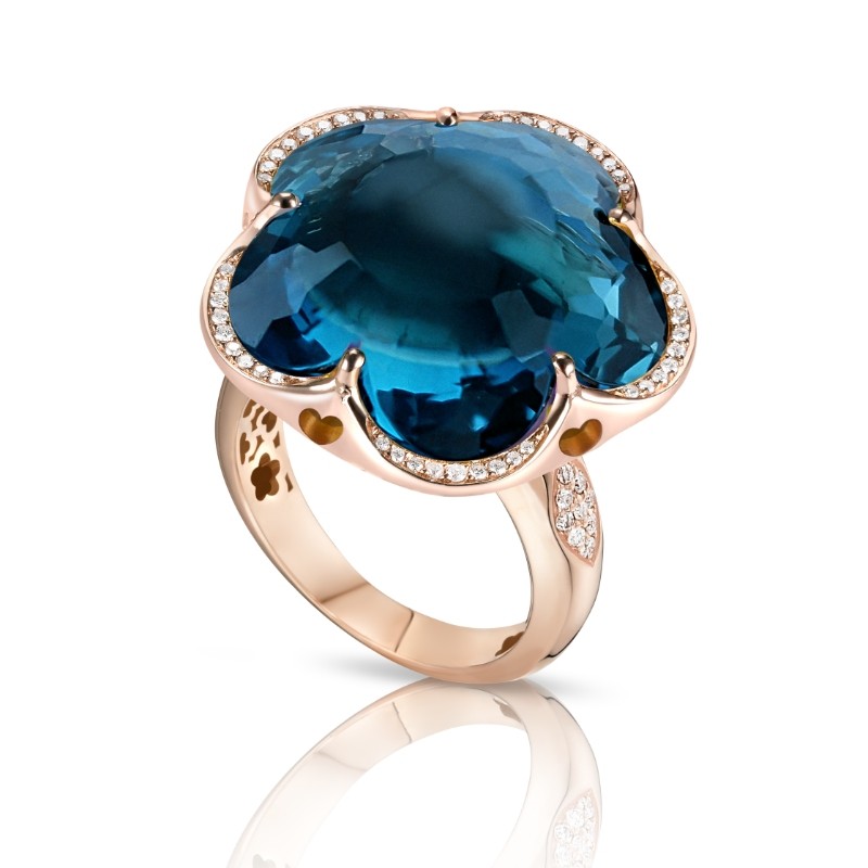 PASQUALE BRUNI 18K Rose Gold Bon Ton XL Ring with London Blue Topaz and Diamonds