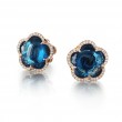 18K ROSE GOLD BON TON STUD EARRINGS WITH DIAMOND AND LONDON BLUE TOPAZ