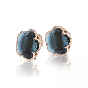 18K PINK GOLD DIAMOND BON TON BLUE QUARTZ EARRINGS 0.36-DUIA, 47.18-BLUE QUARTZ. 