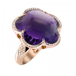 18K ROSE GOLD BON TON DIAMOND AND AMETHYST RING 0.25CT , AMETHY-35.17. 