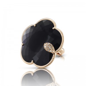 18K PINK GOLD TON JOLIE BLACK ONYX AND DIAMOND RING 0.13-DIA, ONYX-29.20. 