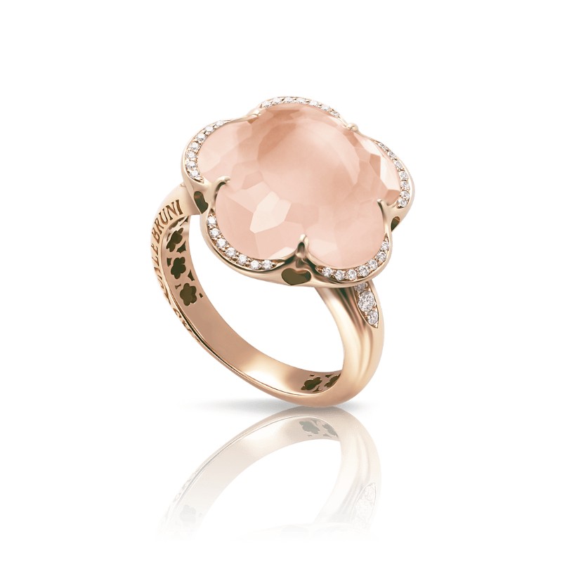 18K ROSE GOLD DIAMOND PINK QUARTZ BON TON RING 0.13CT,GLD-5.51.