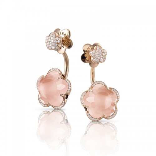 PASQUALE BRUNI 18K DIAMOND BON TON PINK QUARTZ EARRINGS DIA-0.52 TOTAL 19.50 QRT.