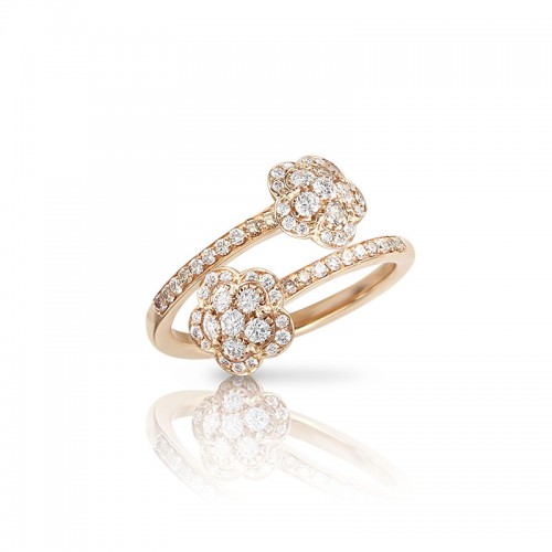 PASQUALE BRUNI 18K ROSE GOLD  FIGLIA DEI FIORI 2 FLOWERS CONTRARIÉ RING WITH DIAMONDS