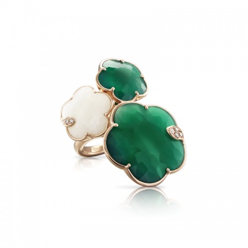 18K RED GOLD TON JOLI 2 GREEN AGAT AND WHITE AGAT DIAMOND RING 0.07 GREEN-18.03. 