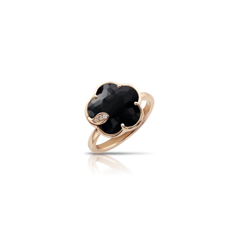 18K PINK GOLD JOLI BLACK QUARTZ RING 0.04-DIA, 3.75-BLK QUARTZ. 