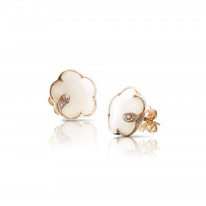 PASQUALE BRUNI 18K ROSE GOLD PETIT JOLI STUD EARRINGS WITH WHITE AND CHAMPAGNE DIAMONDS AND WHITE AGATE