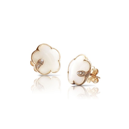 PASQUALE BRUNI 18K ROSE GOLD PETIT JOLI STUD EARRINGS WITH WHITE AND CHAMPAGNE DIAMONDS AND WHITE AGATE