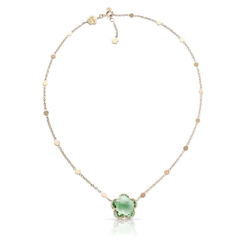 PASQUALE BRUNI 18K ROSE GOLD DIAMOND BON TON DOLCE VITA NECKLACE WITH PRASIOLITE AND DIAMONDS