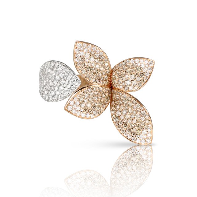 PASQUALE BRUNI 18K ROSE AND WHITE GOLD GIARDINI SEGRETI RING WITH WHITE AND CHAMPAGNE DIAMONDS