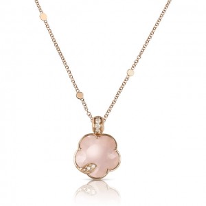 PASQUALE BRUNI 18K ROSE GOLD PETIT JOLI LUNAIRE NECKLACE WITH PINK CHALCEDONY AND WHITE MOONSTONE DOUBLET, AND WHITE AND CHAMPAGNE DIAMONDS