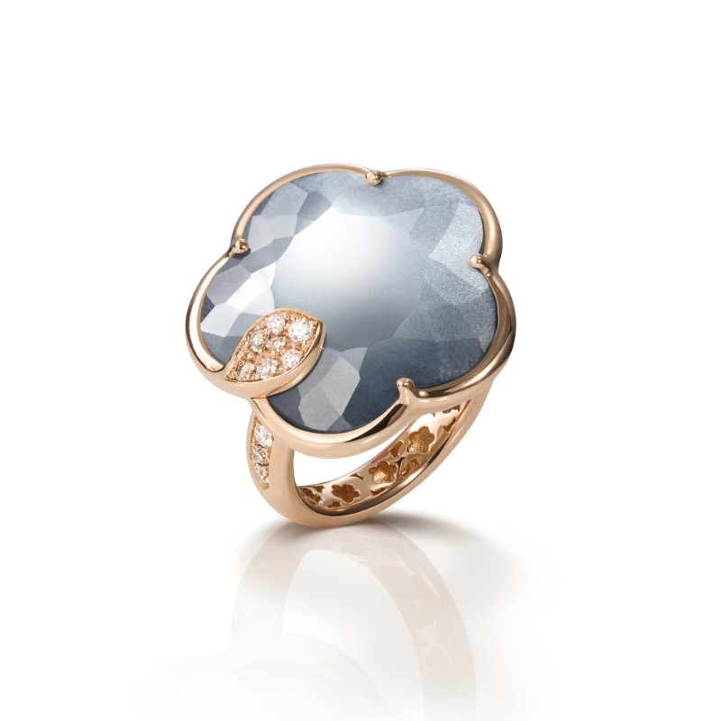 PASQUALE BRUNI 18K Rose Gold Ton Joli Lunaire Ring with Lunar Night Blue Gem (Moonstone and Onyx) and Diamonds
