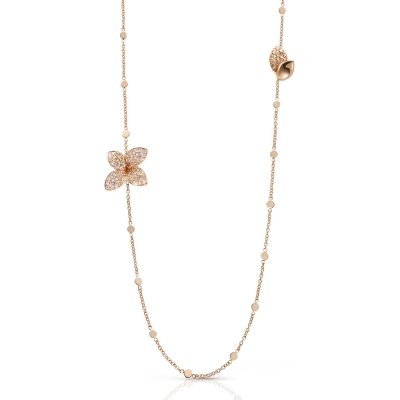 PASQUALE BRUNI 18K ROSE GOLD GIARDINI SEGRETI OPERA NECKLACE WITH WHITE AND CHAMPAGNE DIAMONDS