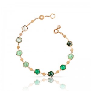 PASQUALE BRUNI 18K ROSE GOLD FIGLIA DEI FIORI GREEN,LT.GREEN AND MOP STONES. BRACELET GLD-3.53 DIA-0.01, OTHER STONES 5.12