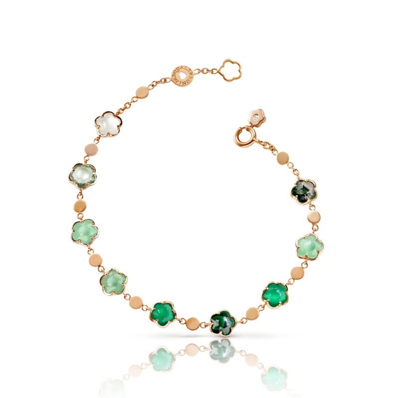 PASQUALE BRUNI 18K ROSE GOLD FIGLIA DEI FIORI GREEN,LT.GREEN AND MOP STONES. BRACELET GLD-3.53 DIA-0.01, OTHER STONES 5.12