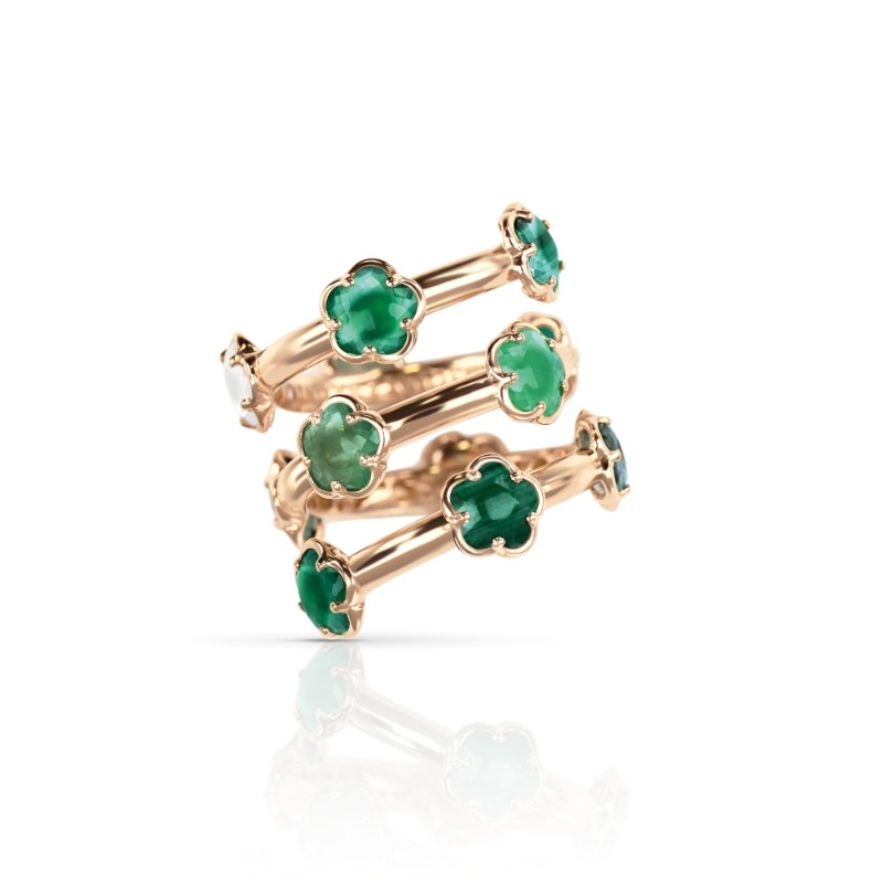 18K ROSE GOLD FIGLIA DEI FIORI RING WITH GREEN GEMSTONES (SIZE 13). 