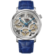 Accutron Spaceview Evolution Open Work Watch in Stainless Steel with Blue Alligator Strap