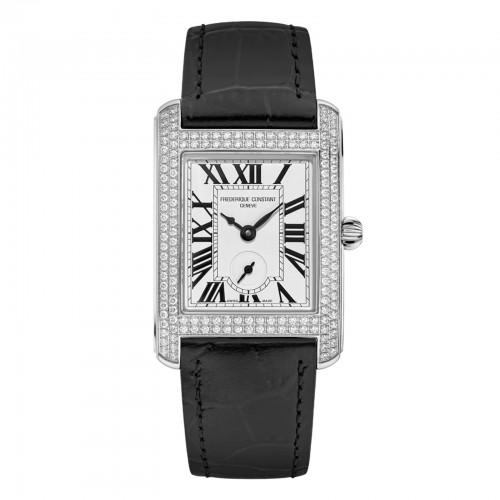 Classics CarrÃ©e Small Seconds with Diamond-Set Roman Numeral Dial and Black Leather Strap