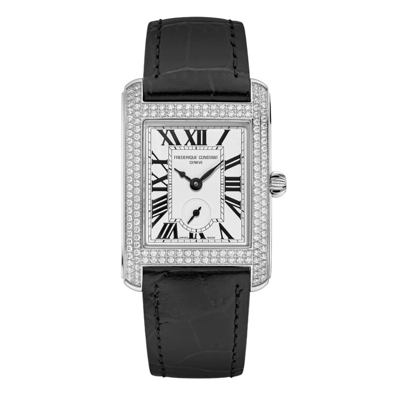 Classics Carrée Small Seconds with Diamond-Set Roman Numeral Dial and Black Leather Strap