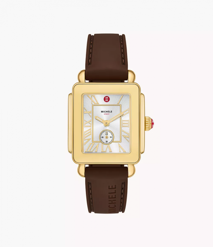 Deco Sport Mid Gold-Tone Brown Silicone Watch