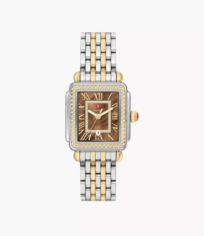 Deco Madison Mid Diamond Two-Tone 18K Yellow Gold-Plated and Stainless Steel  with Chocolate Brown MOP Dial