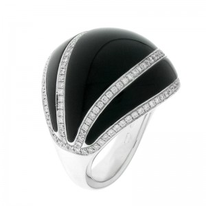 18K WG LUNA ONYX RING .71. WHITE GOLD AND ONYX WITH 4 ROWS OF CURVE DIAMONDS EXTENDED ACROSS RING