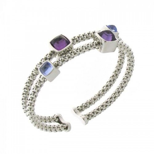 CHIMENTO WG DOUBLE STRETCH CUFF W/AMETHYST & BLUE TOPAZ.