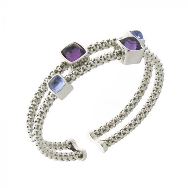 CHIMENTO WG DOUBLE STRETCH CUFF W/AMETHYST & BLUE TOPAZ.
